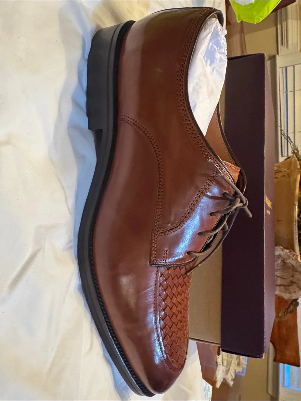 Johnston & Murphy Brown Leather Woven Toe Lace-Up Oxfords